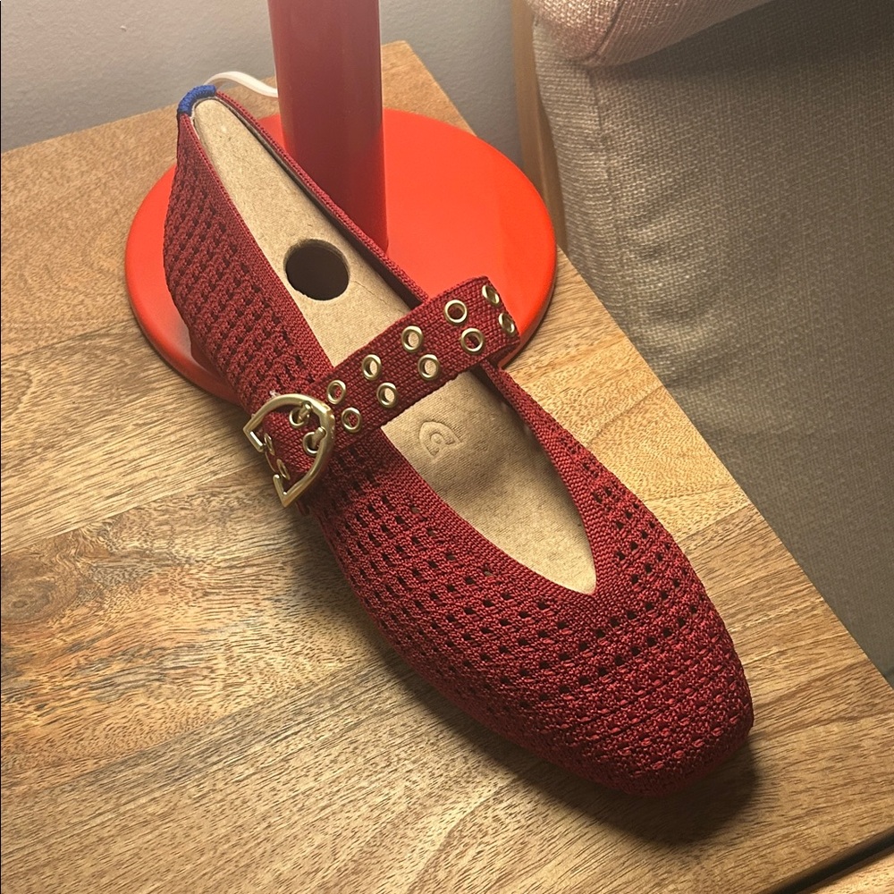 Rothy's Red Flats with Buckle Strap (Ruby Mesh)
